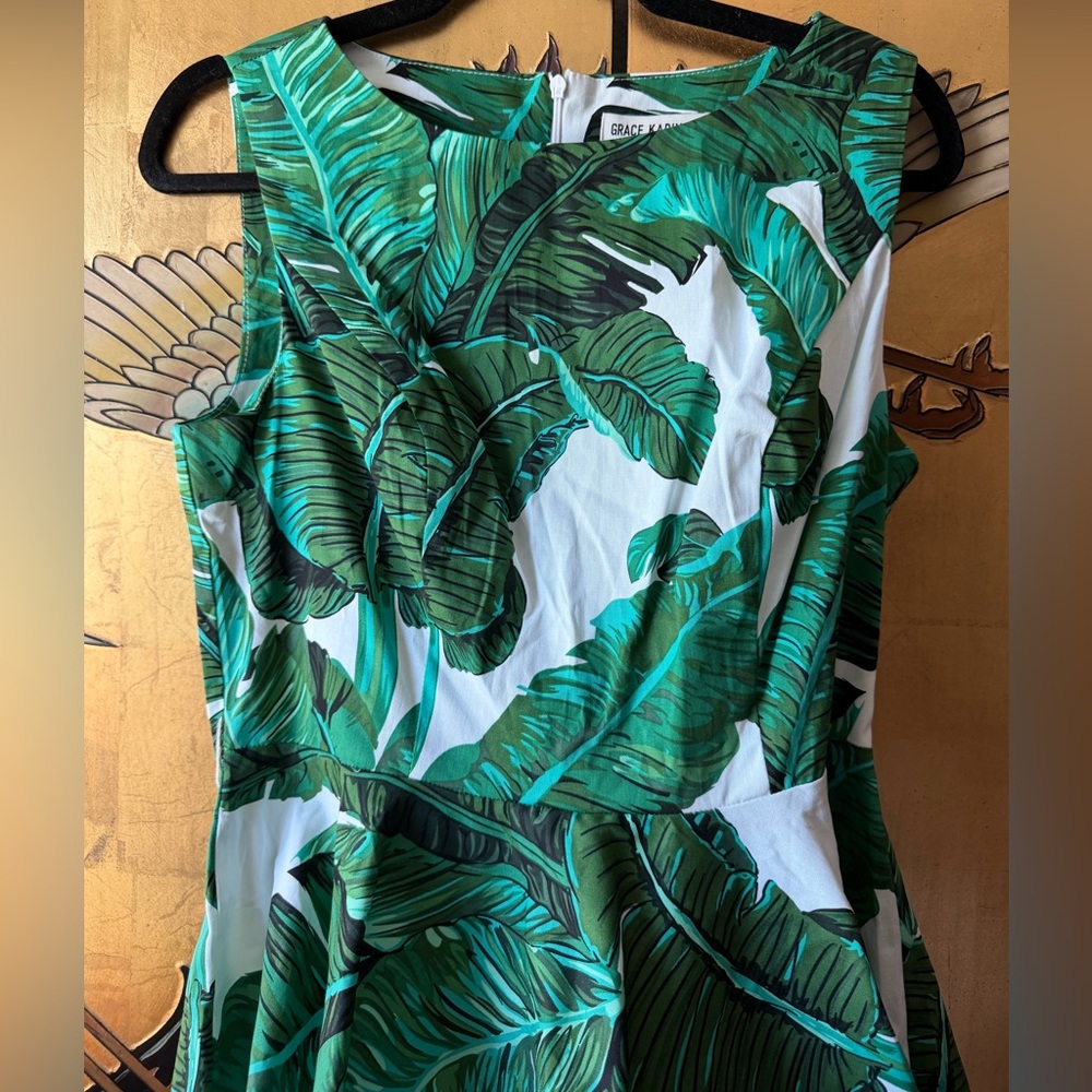 NEW Grace Karin Tropical Green Banana Leaf Dress - Retro,Timeless,Cocktail - M - Picture 3 of 6